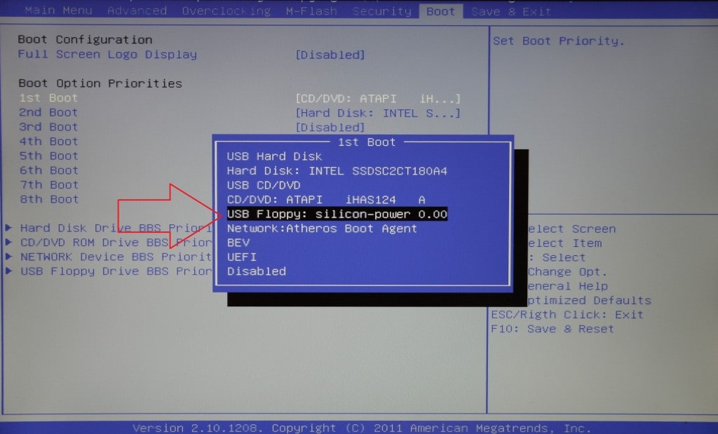 Настройка загрузки с флешки в AMI BIOS