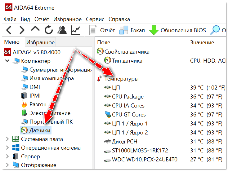 AIDA 64 - Показать температуру компьютера, датчика