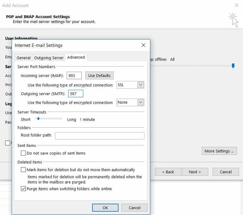 Дополнительные параметры почты Outlook 2013