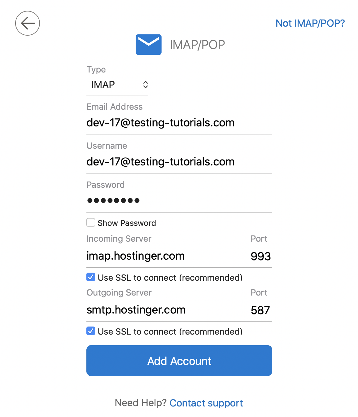 Настройки Outlook с помощью IMAP