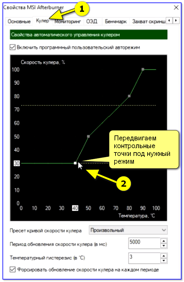 Переместите контрольные точки в нужный режим