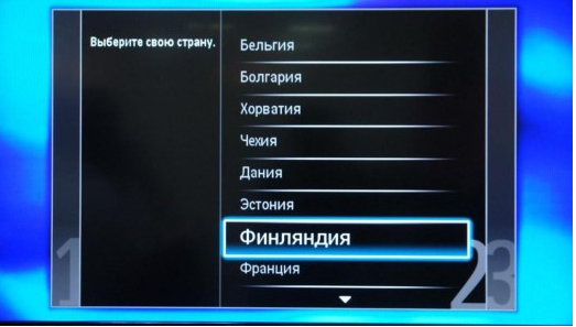 выбираем страну настройки телевизора филипс