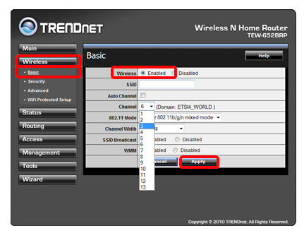 Чтобы настроить маршрутизатор Trendnet WLAN, выполните следующие действия.