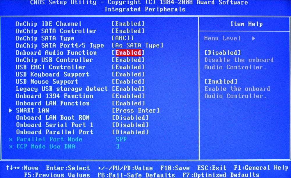 Активация звукового оборудования в BIOS