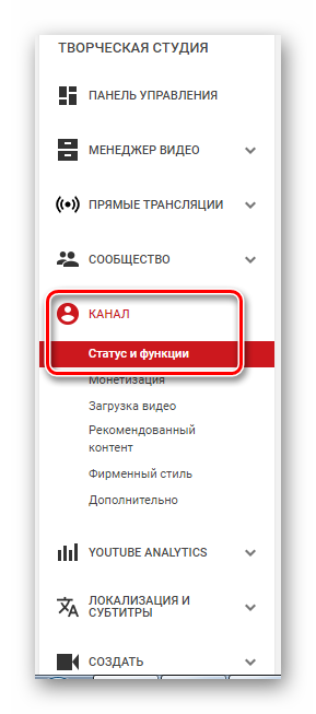 Состояние и функции канала YouTube