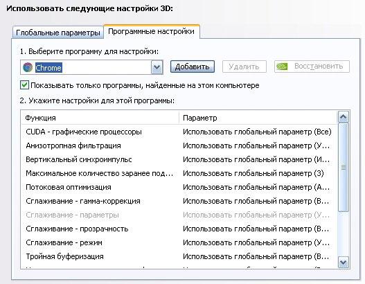 Программные настройки видеокарты