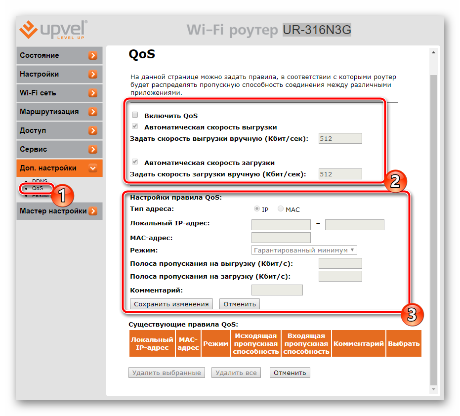 Настройка Qos в роутере UPVEL
