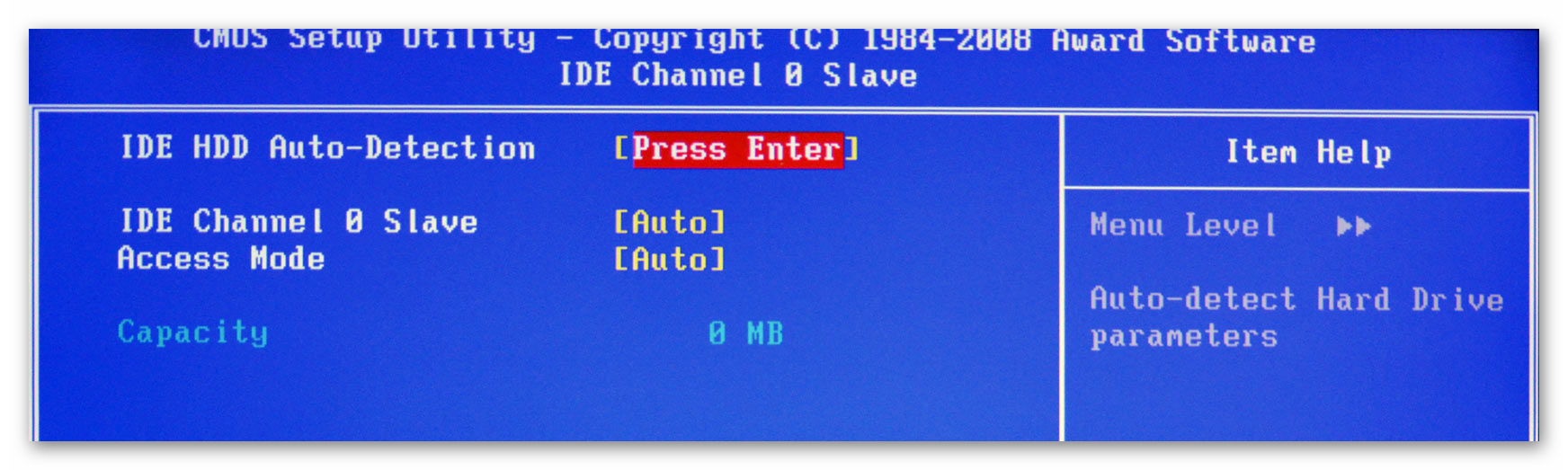 Автоматическое обнаружение жесткого диска IDE BIOS