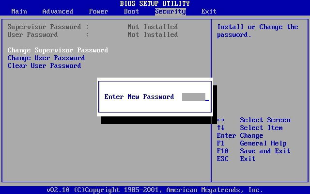 Установка пароля в AMI BIOS