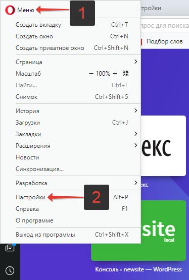 Настройки браузера Опера