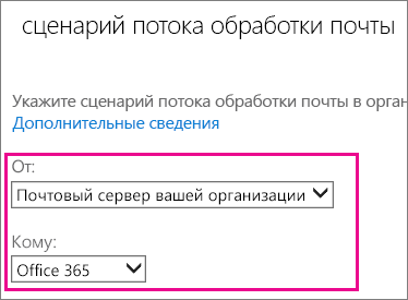 Выбор подключения почтового сервера вашей организации к Microsoft 365 или Office 365.