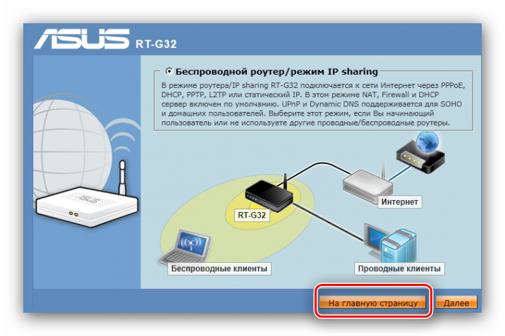 Перейти к ручной настройке роутера ASUS RT-G32