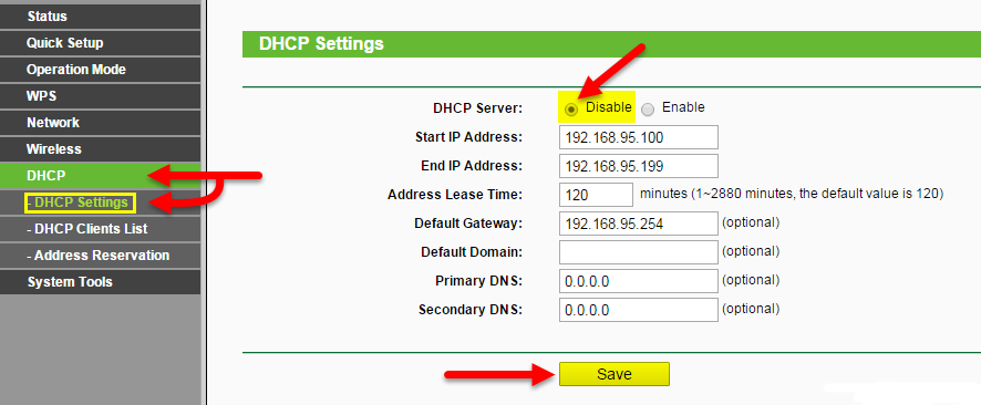 Отключить DHCP