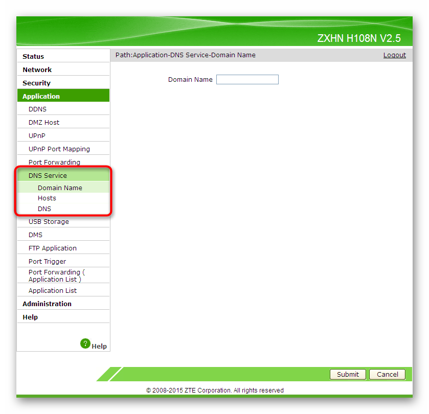 Подключение DNS-сервера через веб-интерфейс маршрутизатора ZTE