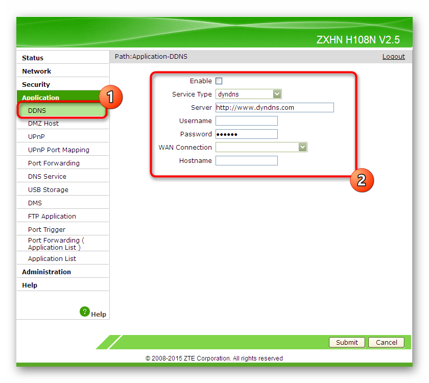 Настройка динамического DNS через веб-интерфейс маршрутизатора ZTE