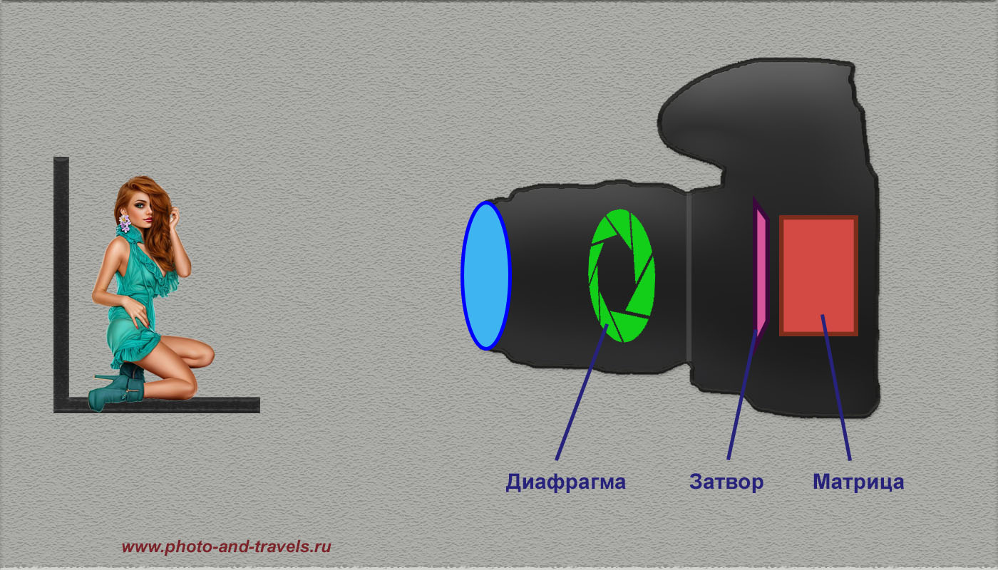 Рисунок 1. Чтобы понять, как лучше настроить фотоаппарат , необходимо знать принципы его функционирования. На правильную экспозицию фотографии влияет время открытия затвора, светочувствительность матрицы и диаметр отверстия диафрагмы.