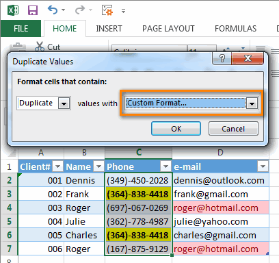एक्सेल में डुप्लिकेट की स्वचालित हाइलाइटिंग