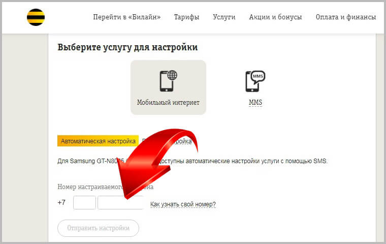 заказ автоматических настреок интернета билайн на сайте