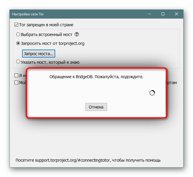 Дождитесь моста с официального сайта Tor Browser