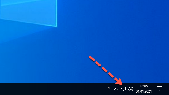 Значок на панели задач для подключения к сети. ПКМ