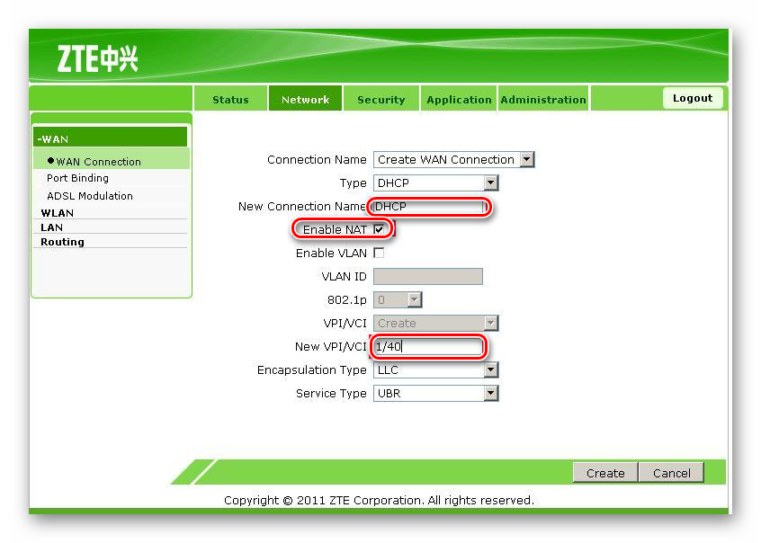 ZTE_ZXV10_H108L में DHCP कनेक्शन मापदंडों की स्थापना