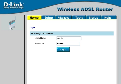 Авторизация на странице веб-интерфейса D-Link