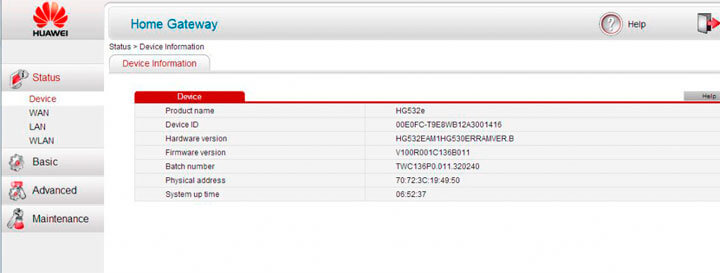 glavnoe okno na modeme huawei hg532e byfly 