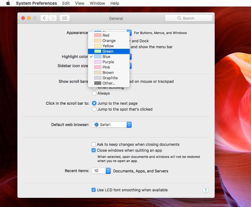 Изменение цвета по умолчанию в macOS
