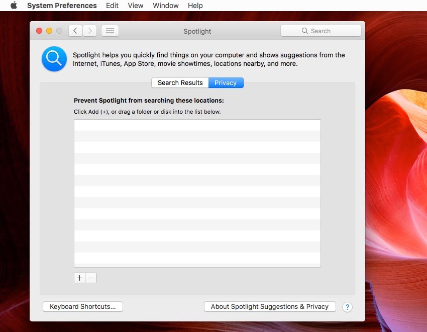 Настройки конфиденциальности для Mac Spotlight