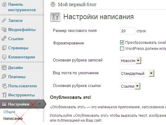 Настройки для написания контента для блогов в WordPress